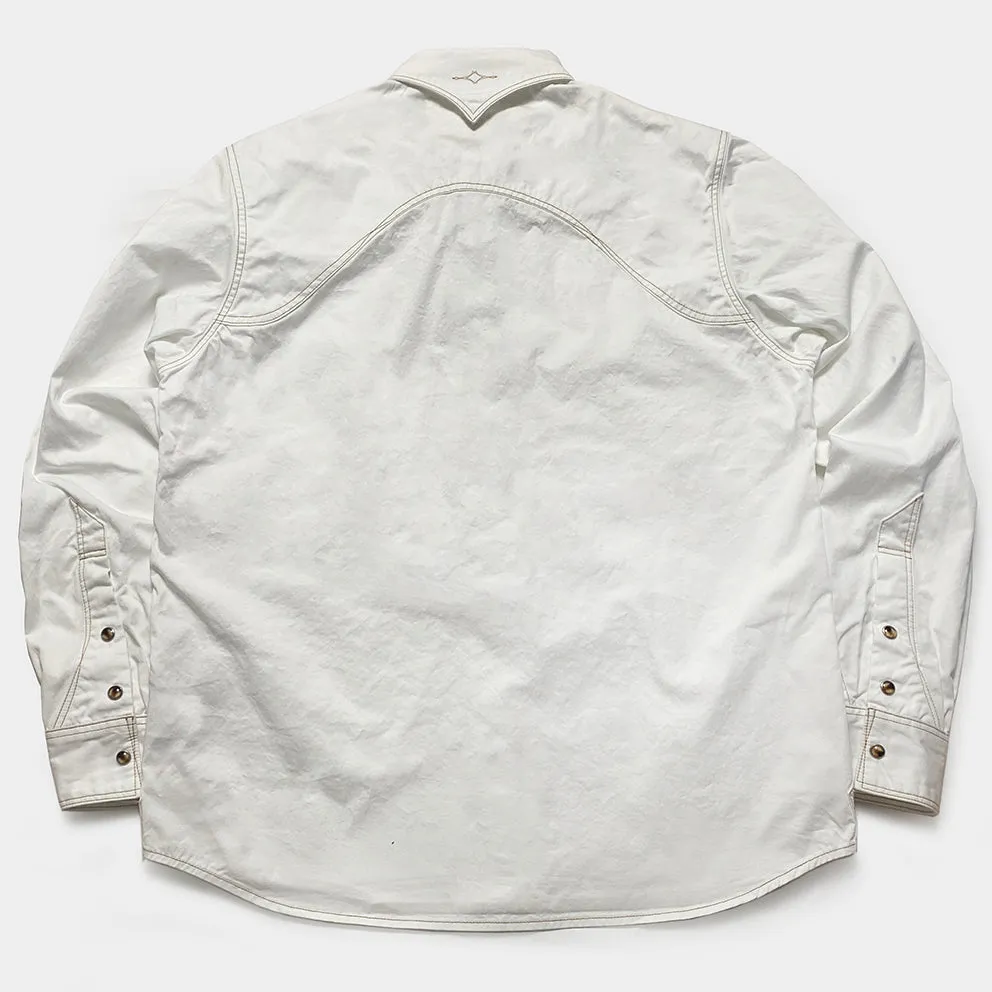 DDL 319R-DIABLO LUCKY-WC REGULAR FIT 2 HORSESHOE POCKET WHITE LEFT HAND TWILL WESTERN SHIRT WITH A SUBTLE COPPER THREADS STITCHING-E0 WHITE