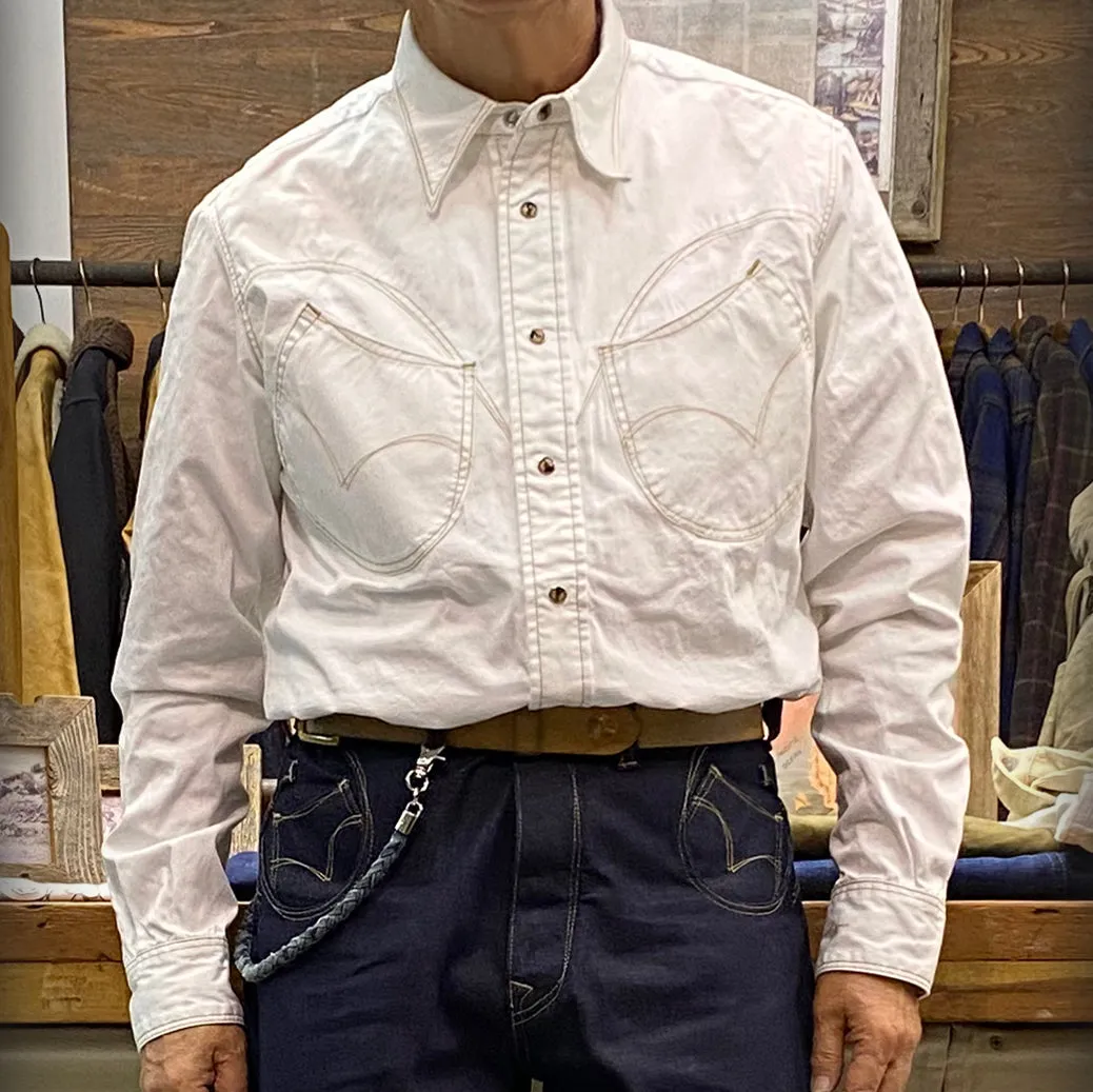 DDL 319R-DIABLO LUCKY-WC REGULAR FIT 2 HORSESHOE POCKET WHITE LEFT HAND TWILL WESTERN SHIRT WITH A SUBTLE COPPER THREADS STITCHING-E0 WHITE