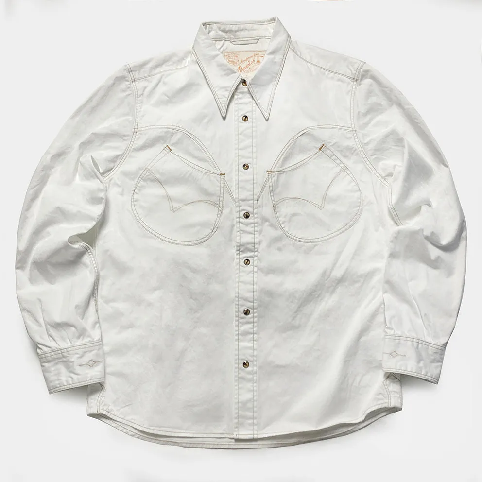 DDL 319R-DIABLO LUCKY-WC REGULAR FIT 2 HORSESHOE POCKET WHITE LEFT HAND TWILL WESTERN SHIRT WITH A SUBTLE COPPER THREADS STITCHING-E0 WHITE