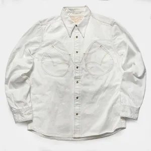 DDL 319R-DIABLO LUCKY-WC REGULAR FIT 2 HORSESHOE POCKET WHITE LEFT HAND TWILL WESTERN SHIRT WITH A SUBTLE COPPER THREADS STITCHING-E0 WHITE