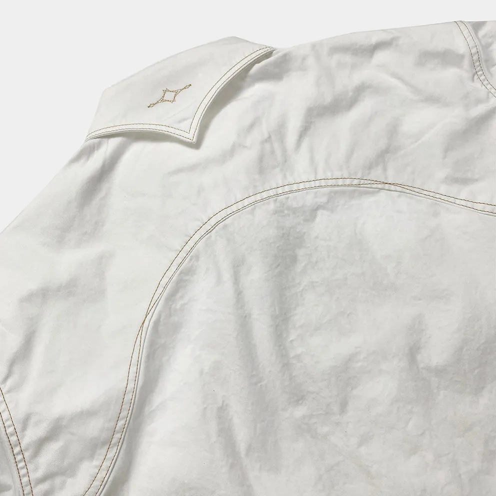 DDL 319R-DIABLO LUCKY-WC REGULAR FIT 2 HORSESHOE POCKET WHITE LEFT HAND TWILL WESTERN SHIRT WITH A SUBTLE COPPER THREADS STITCHING-E0 WHITE