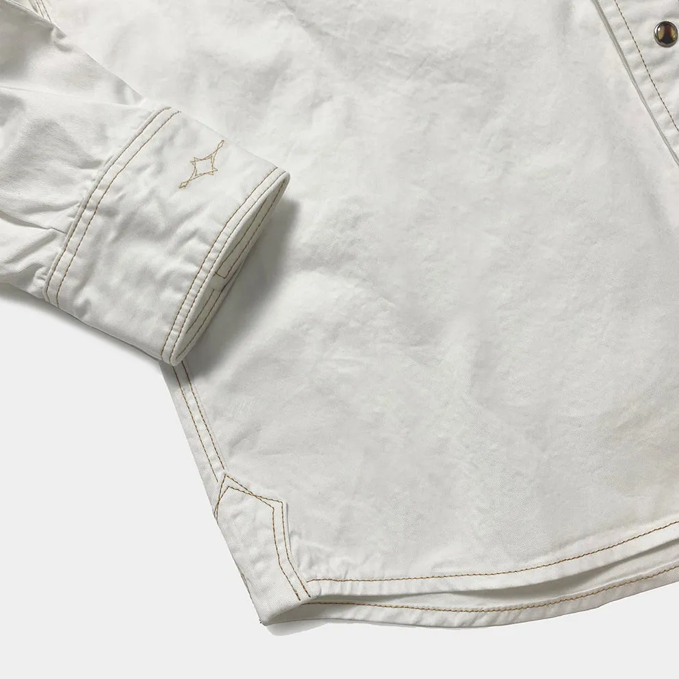 DDL 319R-DIABLO LUCKY-WC REGULAR FIT 2 HORSESHOE POCKET WHITE LEFT HAND TWILL WESTERN SHIRT WITH A SUBTLE COPPER THREADS STITCHING-E0 WHITE