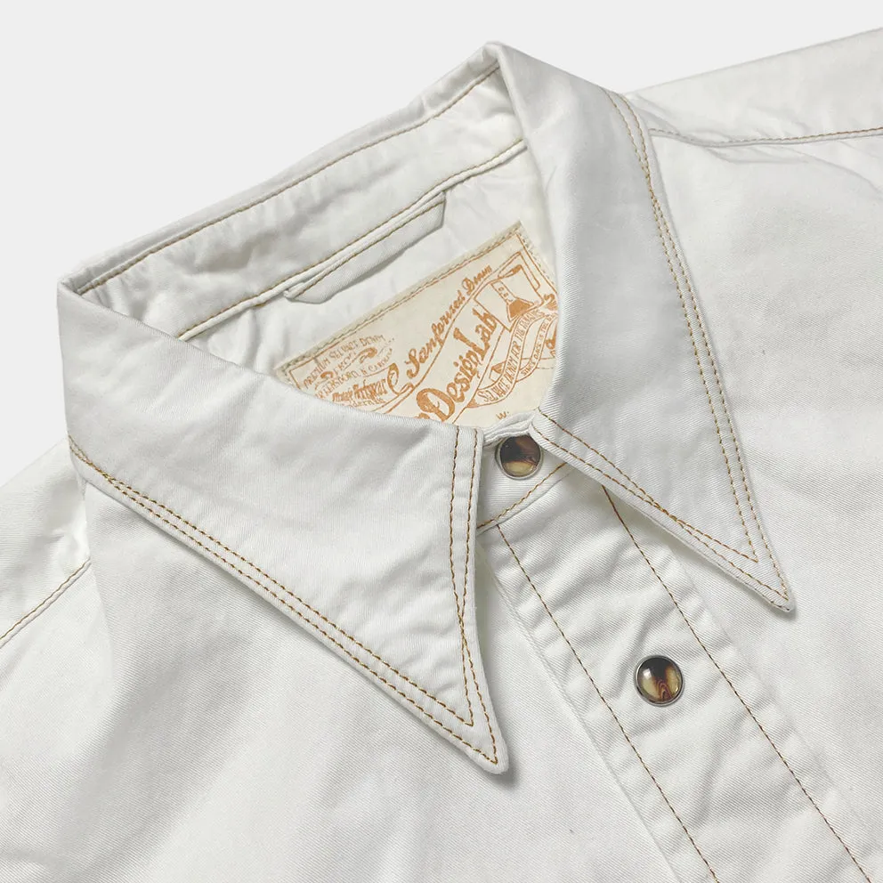 DDL 319R-DIABLO LUCKY-WC REGULAR FIT 2 HORSESHOE POCKET WHITE LEFT HAND TWILL WESTERN SHIRT WITH A SUBTLE COPPER THREADS STITCHING-E0 WHITE