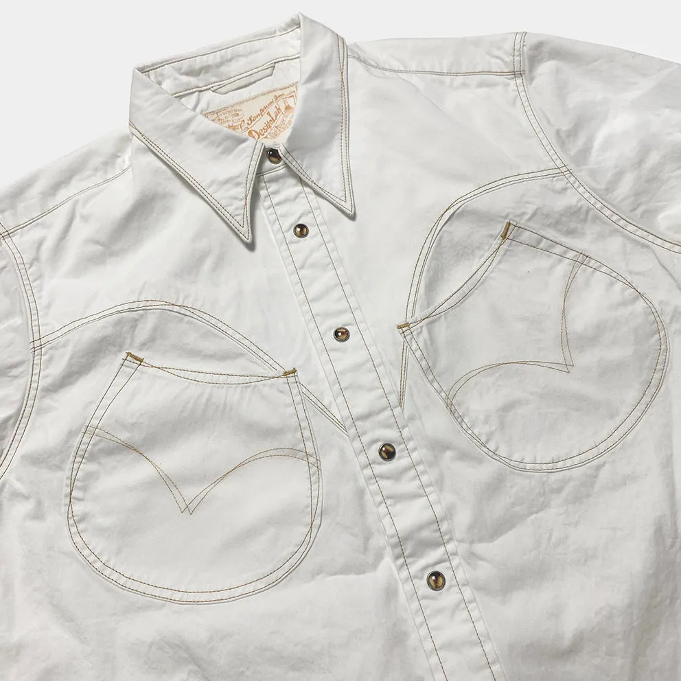 DDL 319R-DIABLO LUCKY-WC REGULAR FIT 2 HORSESHOE POCKET WHITE LEFT HAND TWILL WESTERN SHIRT WITH A SUBTLE COPPER THREADS STITCHING-E0 WHITE