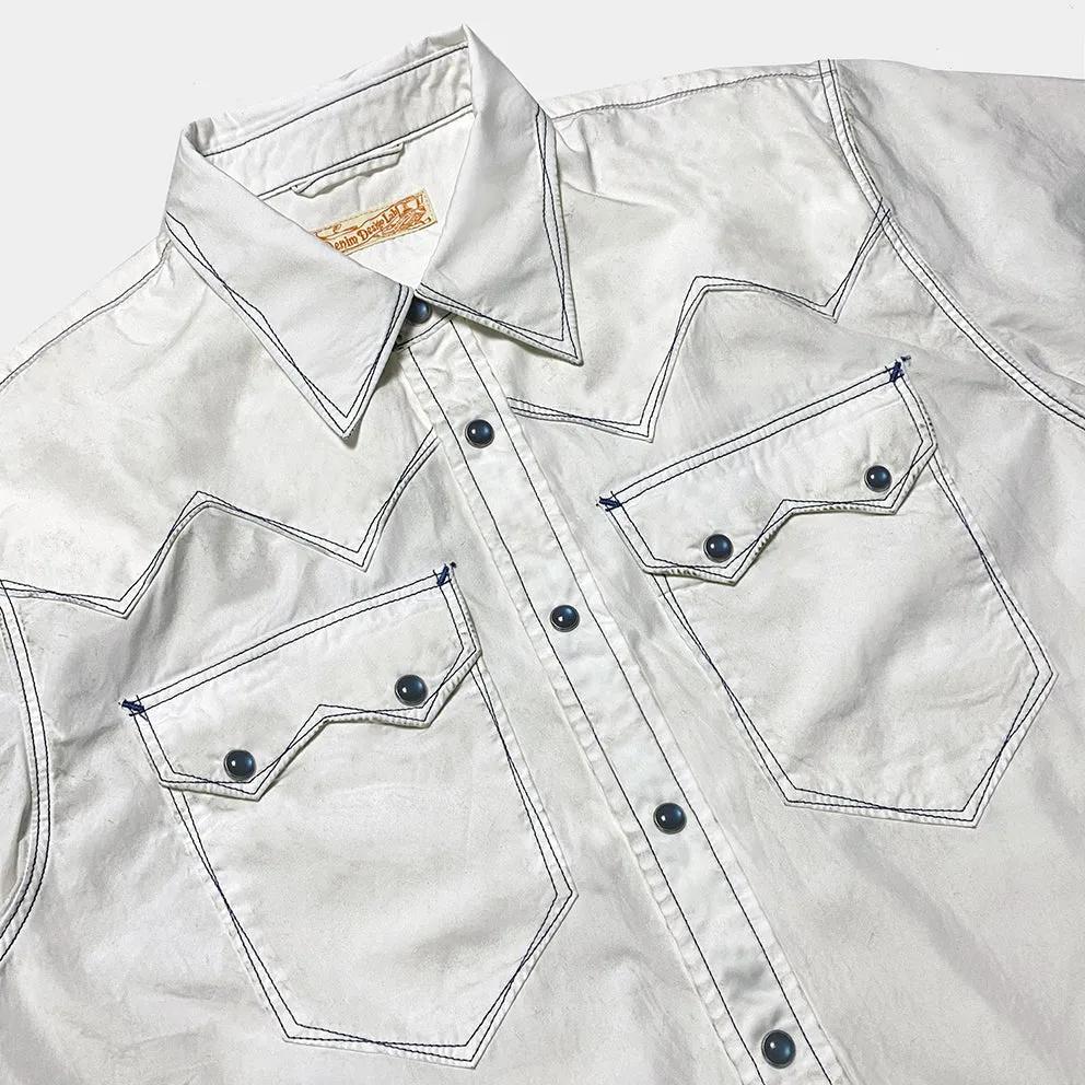 DDL 323RR-DEL TORO SWT-WB REGULAR FIT 2 POCKET SAWTOOTH SHORT SLEEVE WESTERN CONTRASTING BLUE STITCH SHIRT-E0 WHITE