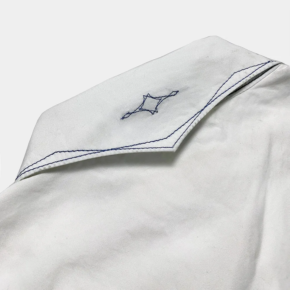 DDL 323RR-DEL TORO SWT-WB REGULAR FIT 2 POCKET SAWTOOTH SHORT SLEEVE WESTERN CONTRASTING BLUE STITCH SHIRT-E0 WHITE