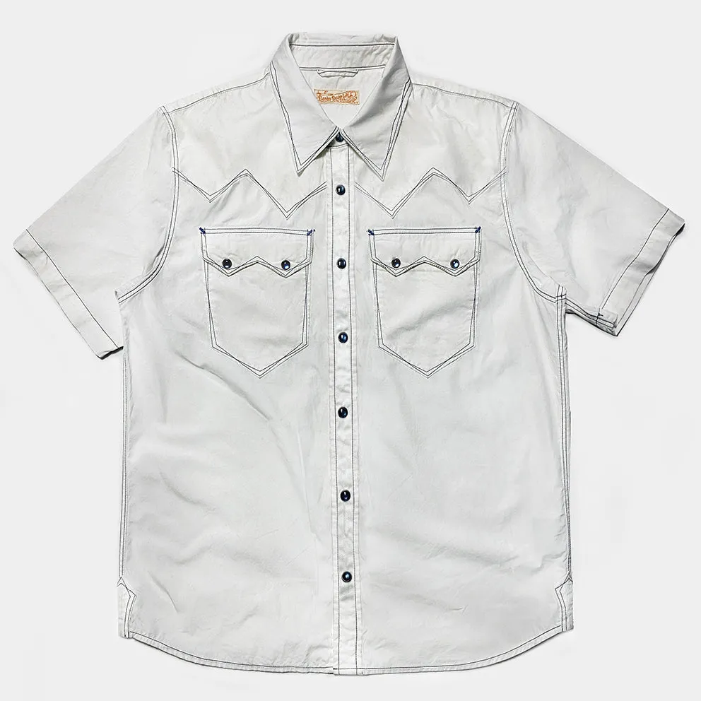 DDL 323RR-DEL TORO SWT-WB REGULAR FIT 2 POCKET SAWTOOTH SHORT SLEEVE WESTERN CONTRASTING BLUE STITCH SHIRT-E0 WHITE