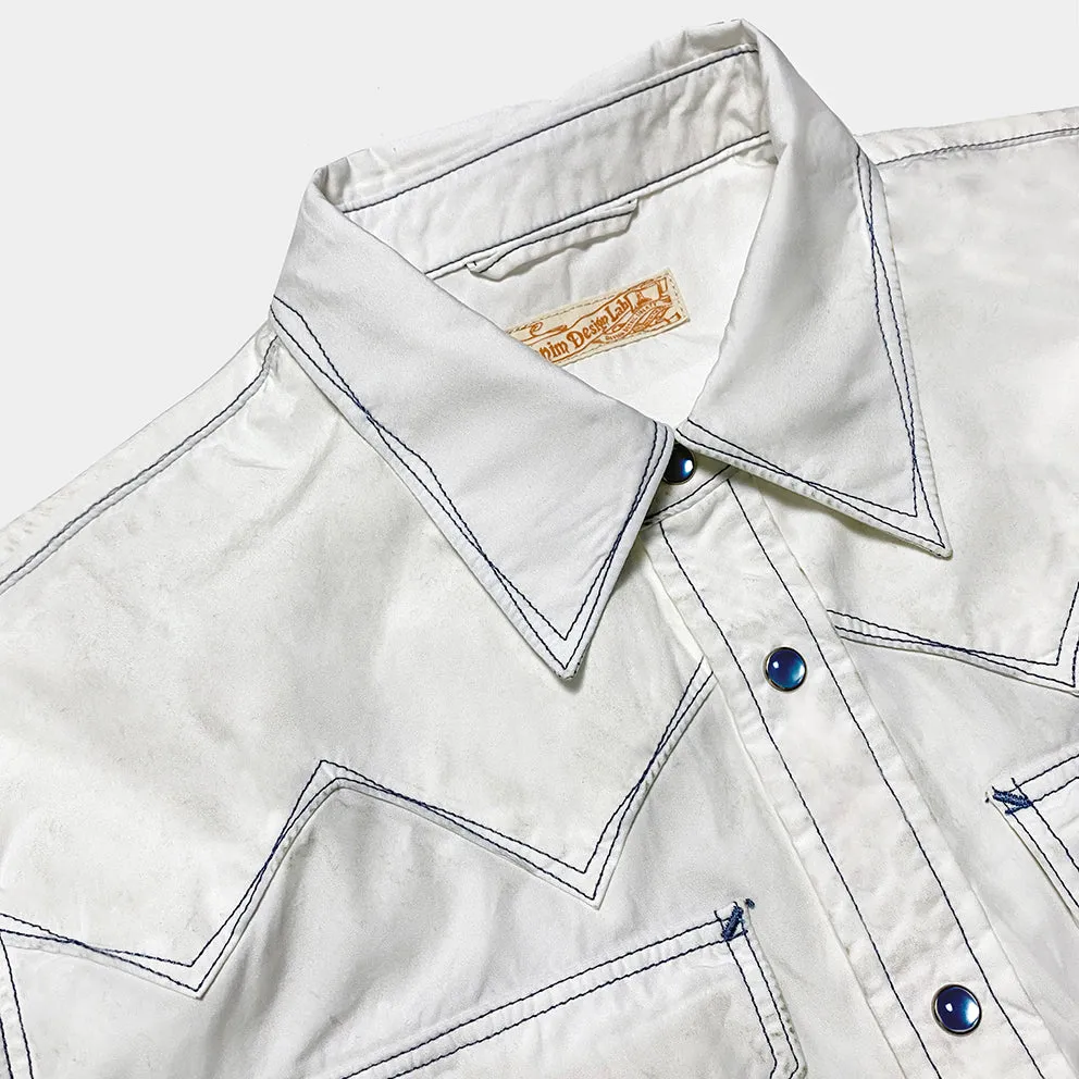 DDL 323RR-DEL TORO SWT-WB REGULAR FIT 2 POCKET SAWTOOTH SHORT SLEEVE WESTERN CONTRASTING BLUE STITCH SHIRT-E0 WHITE
