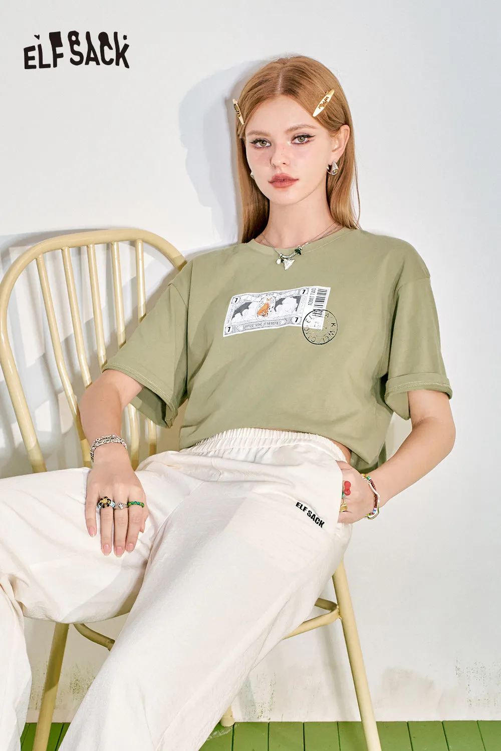 ELFSACK 2024 Summer New Loose Short sleeved T-shirt Slim and Casual Versatile Basic Top