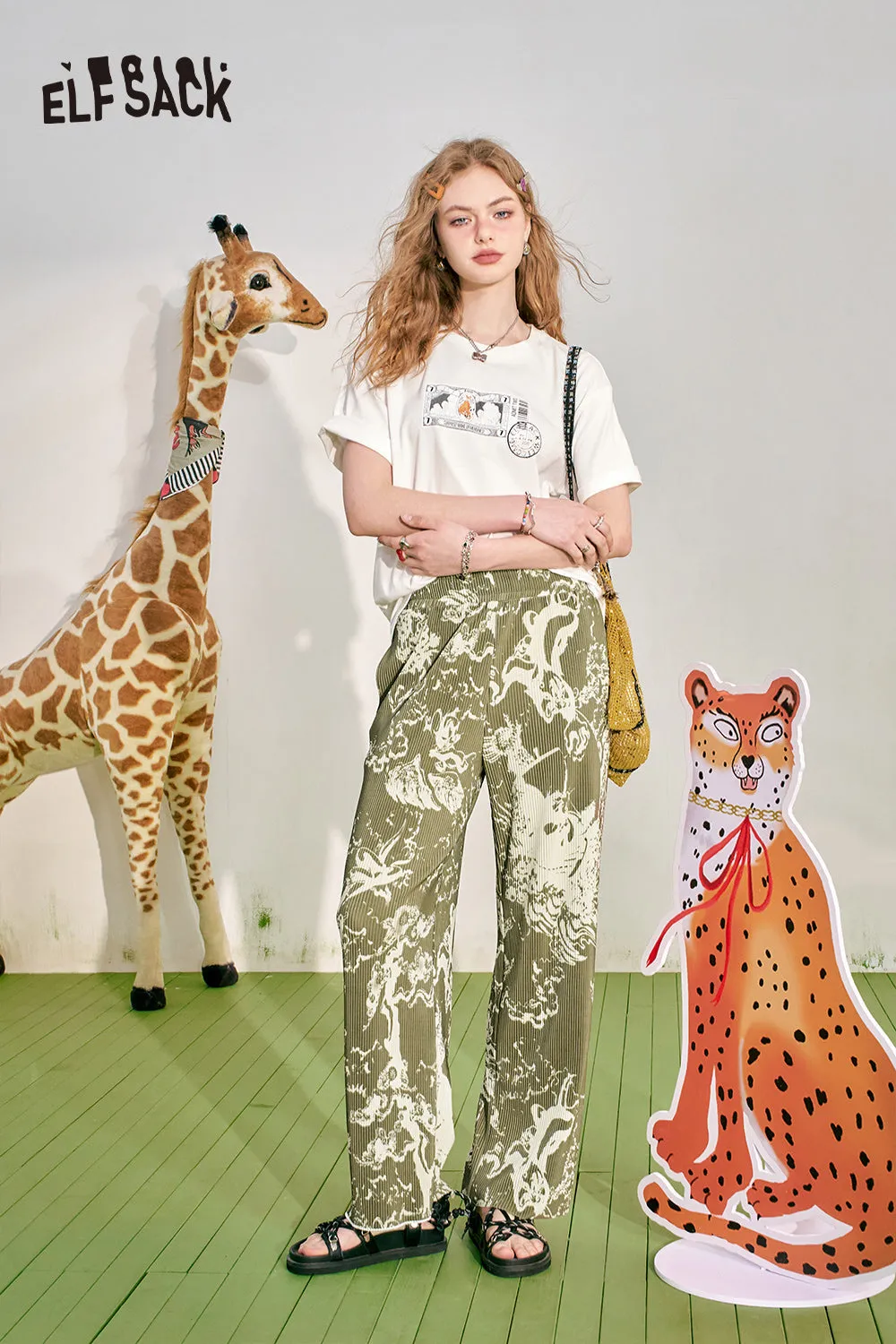 ELFSACK 2024 Summer New Loose Short sleeved T-shirt Slim and Casual Versatile Basic Top