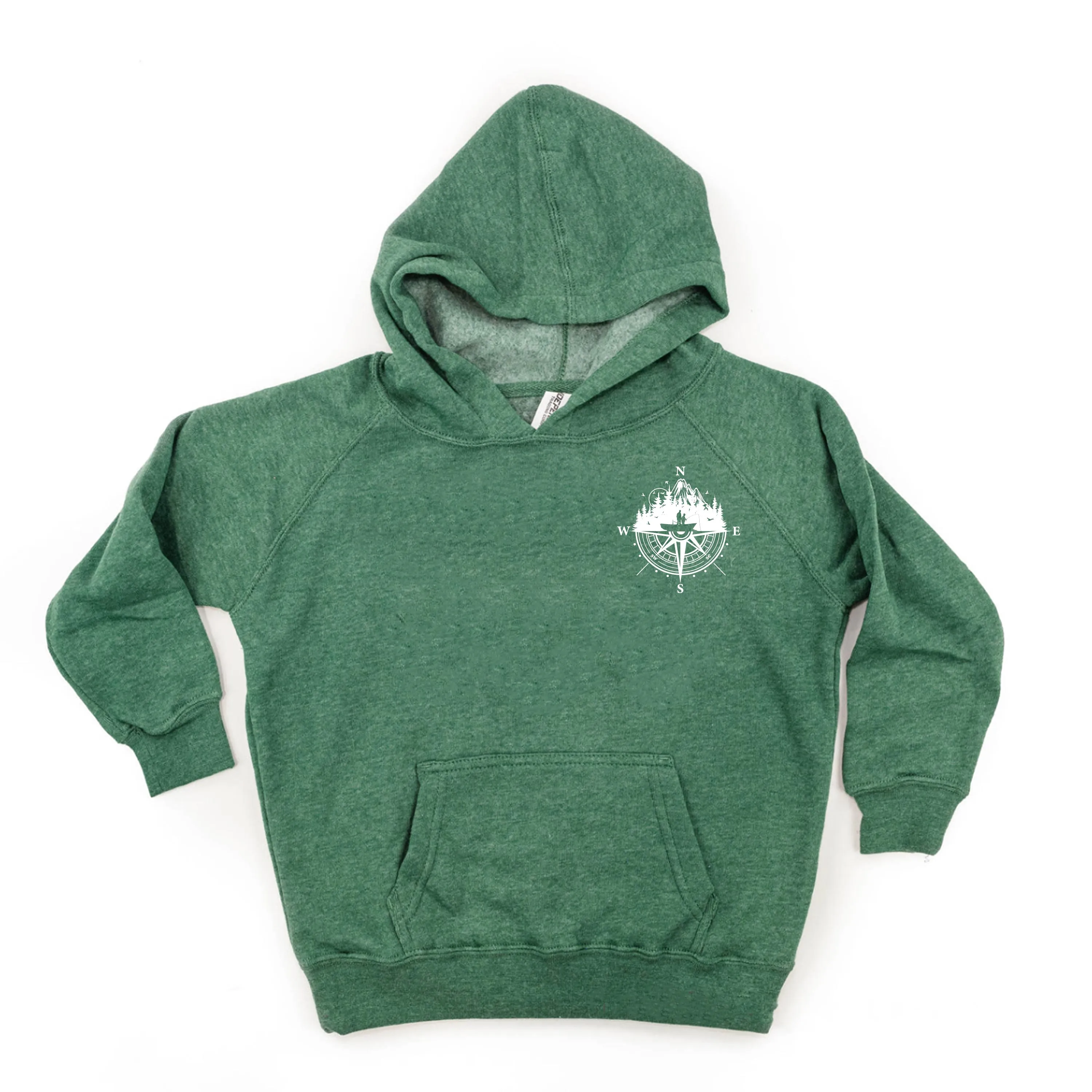Fishing Compass Pocket Design on Front w/ Fishing Scene on Back - Child Hoodie