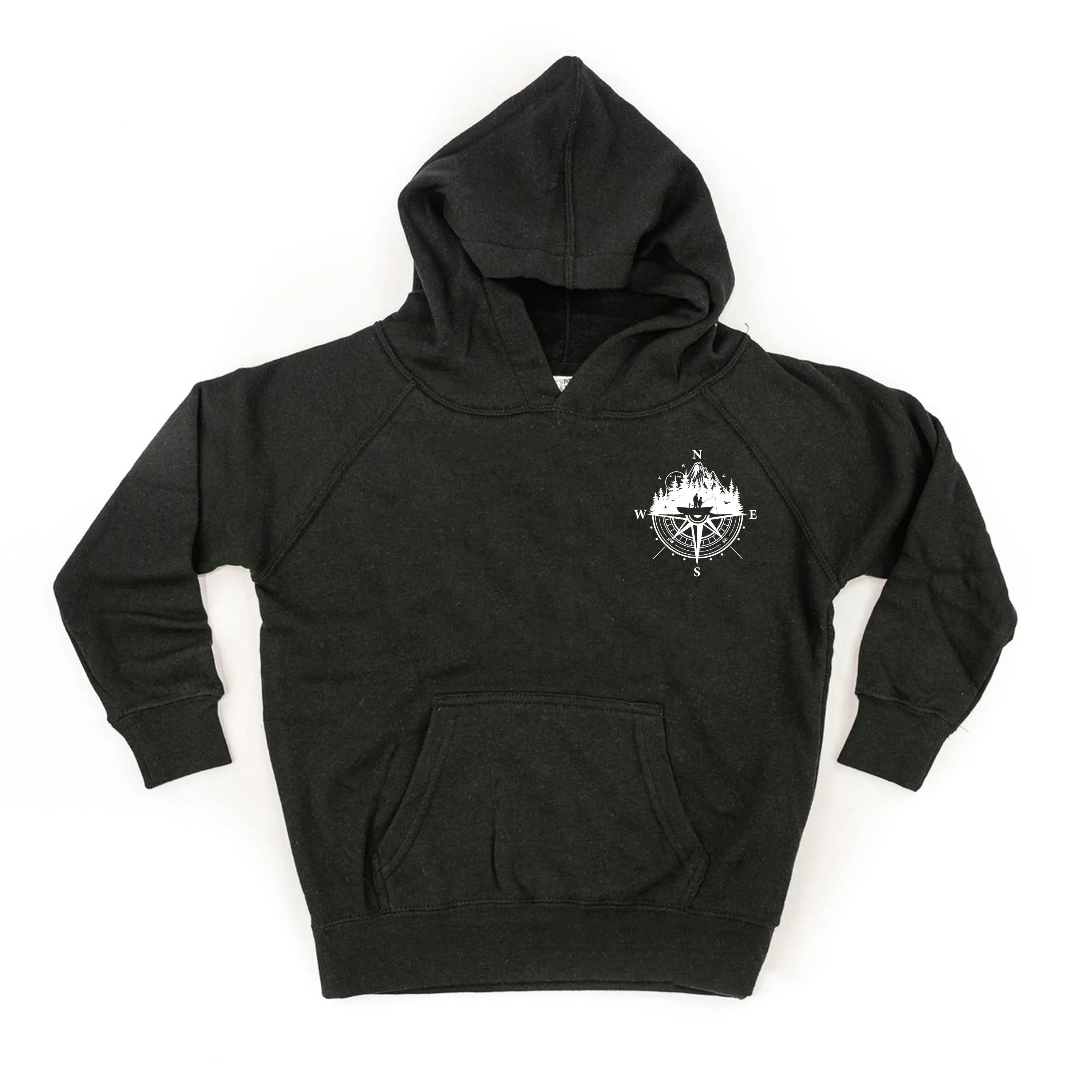 Fishing Compass Pocket Design on Front w/ Fishing Scene on Back - Child Hoodie