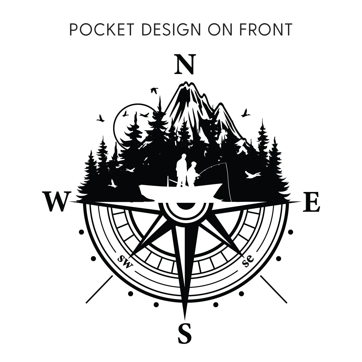 Fishing Compass Pocket Design on Front w/ Fishing Scene on Back - Child Hoodie