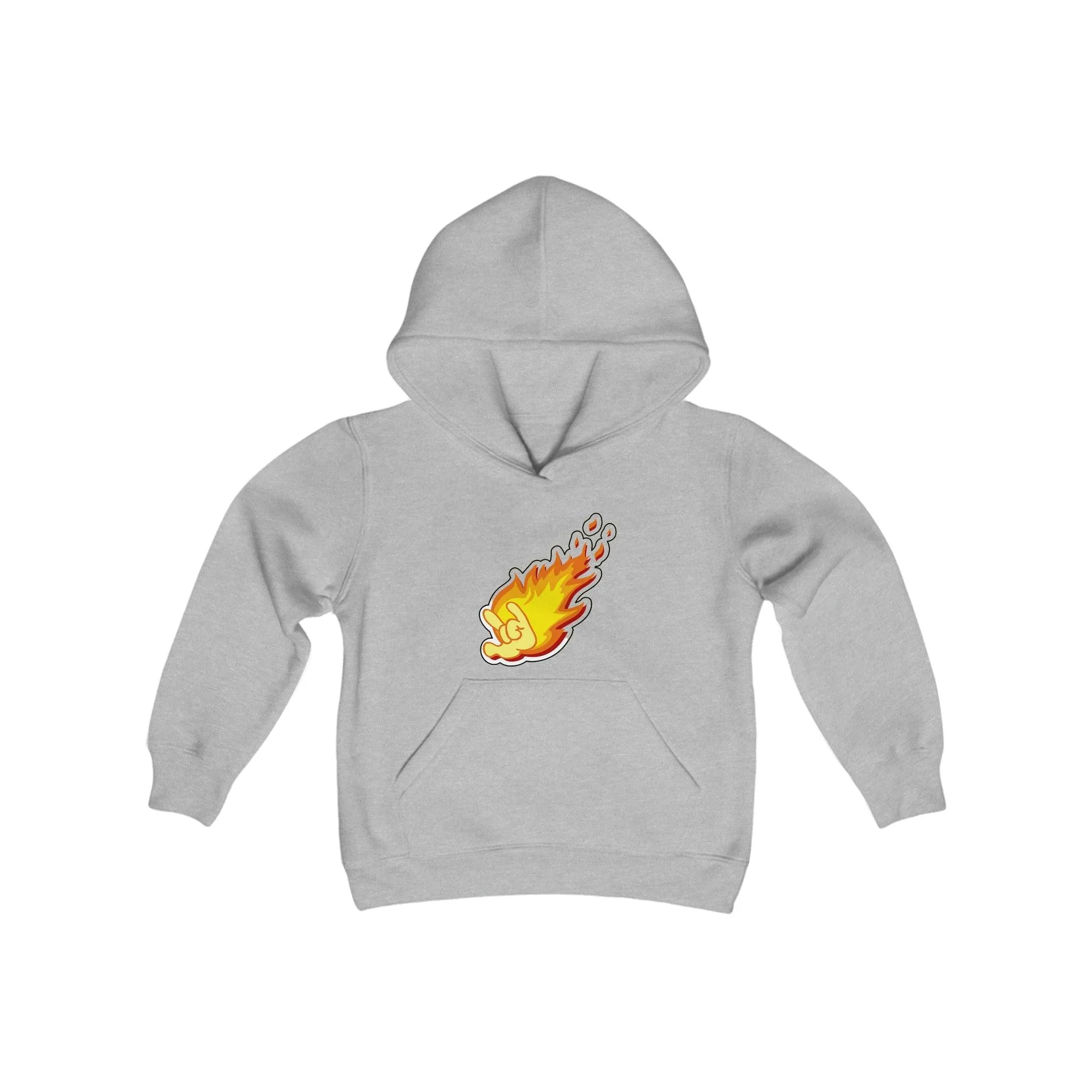 Flaming Love Hand Gesture Youth Heavy Blend Hooded Sweatshirt