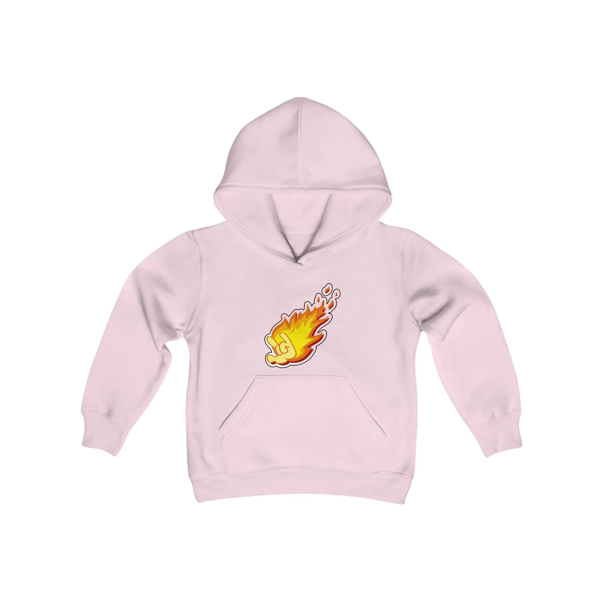 Flaming Love Hand Gesture Youth Heavy Blend Hooded Sweatshirt