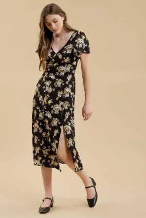 Floral Vneck Split Midi Dress