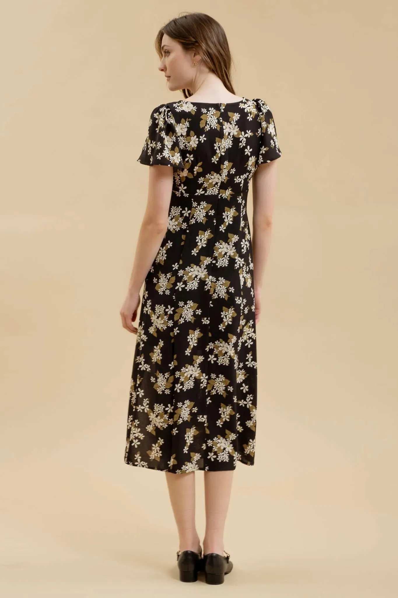 Floral Vneck Split Midi Dress