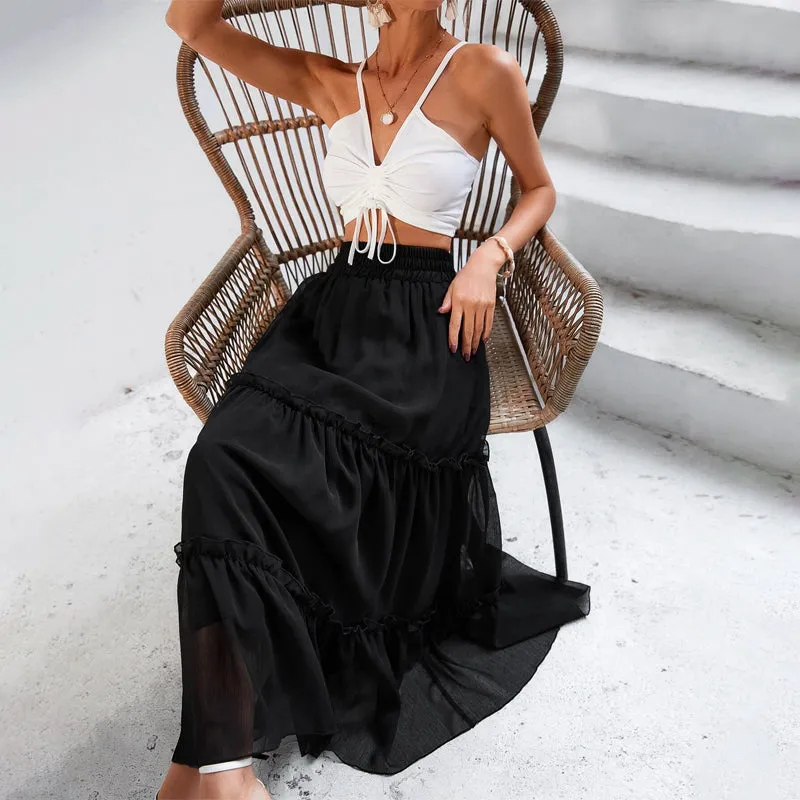 Frenchy Elastic Waist Frill Trim Skirt