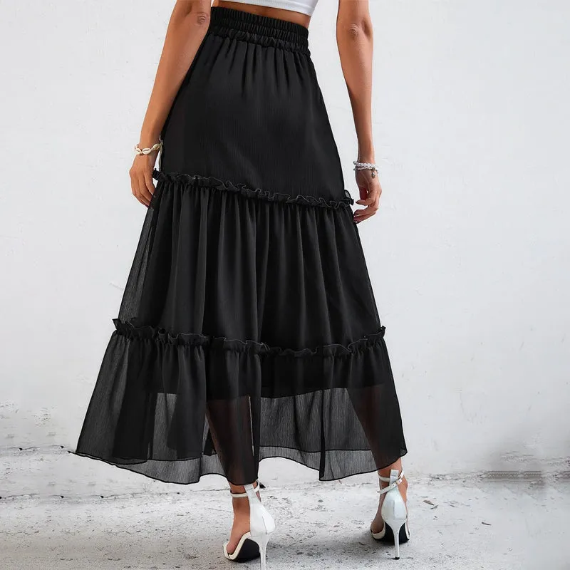 Frenchy Elastic Waist Frill Trim Skirt