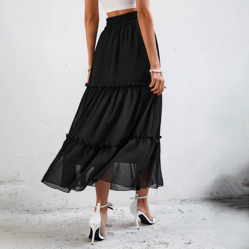 Frenchy Elastic Waist Frill Trim Skirt