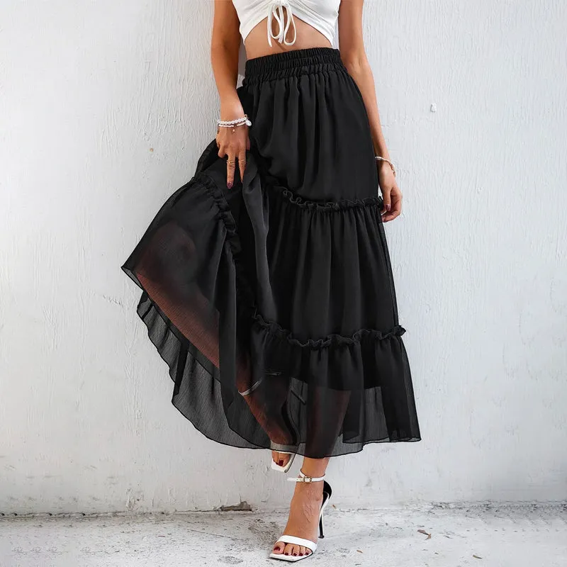 Frenchy Elastic Waist Frill Trim Skirt