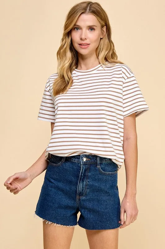 Going Classic White/Taupe Stripe Top