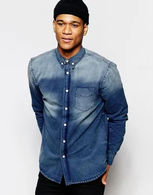 Hoxton Denim Distressed Navy Denim Stock Shirt
