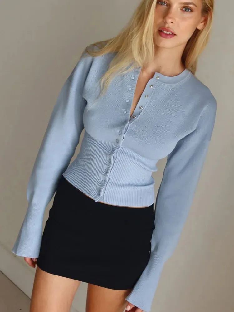 Knit Button Up Long Sleeve Top