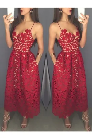 Lace Spaghetti Straps With Pockets Sweetheart Homecoming Dresses