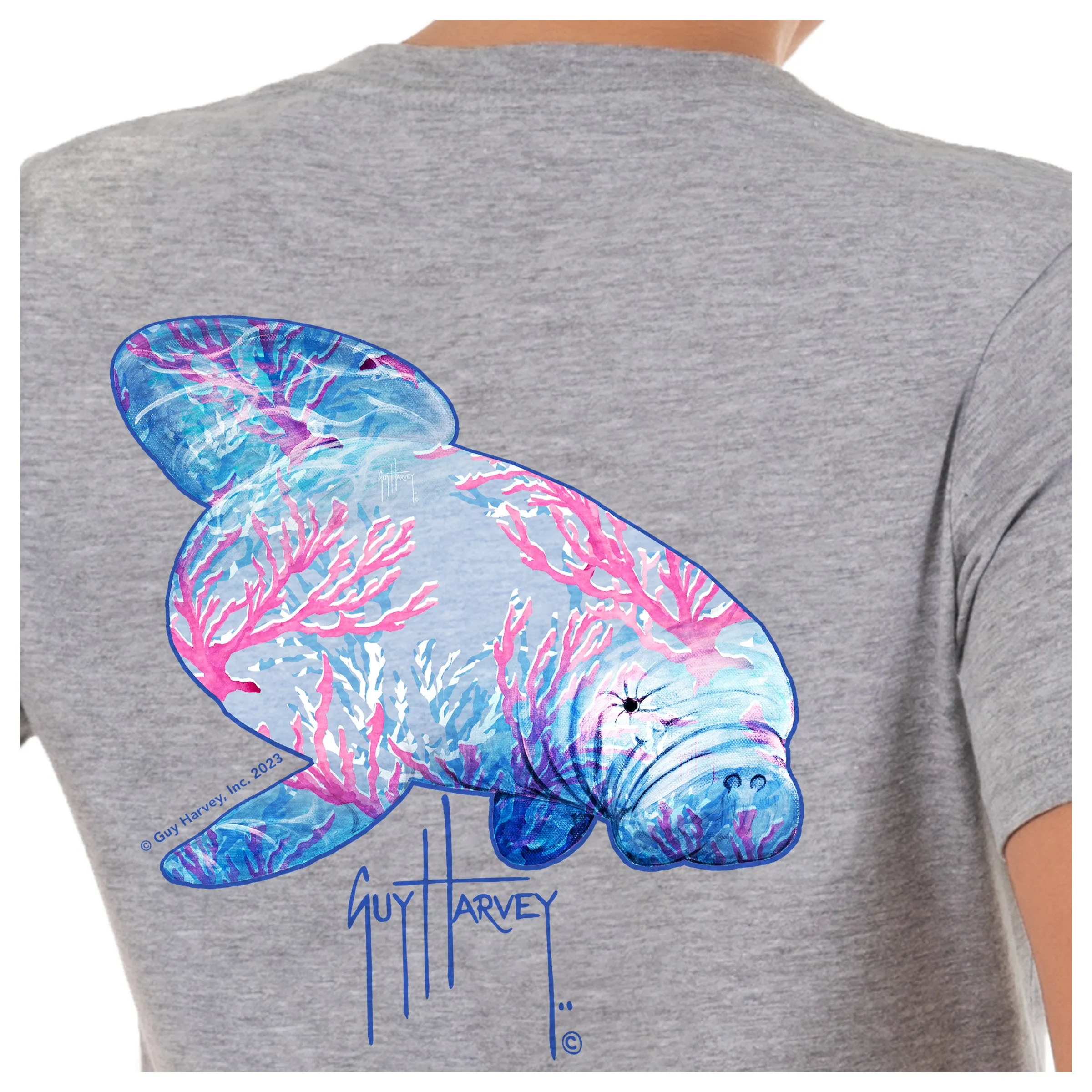 Ladies Manatee Coral Short Sleeve V-Neck T-Shirt