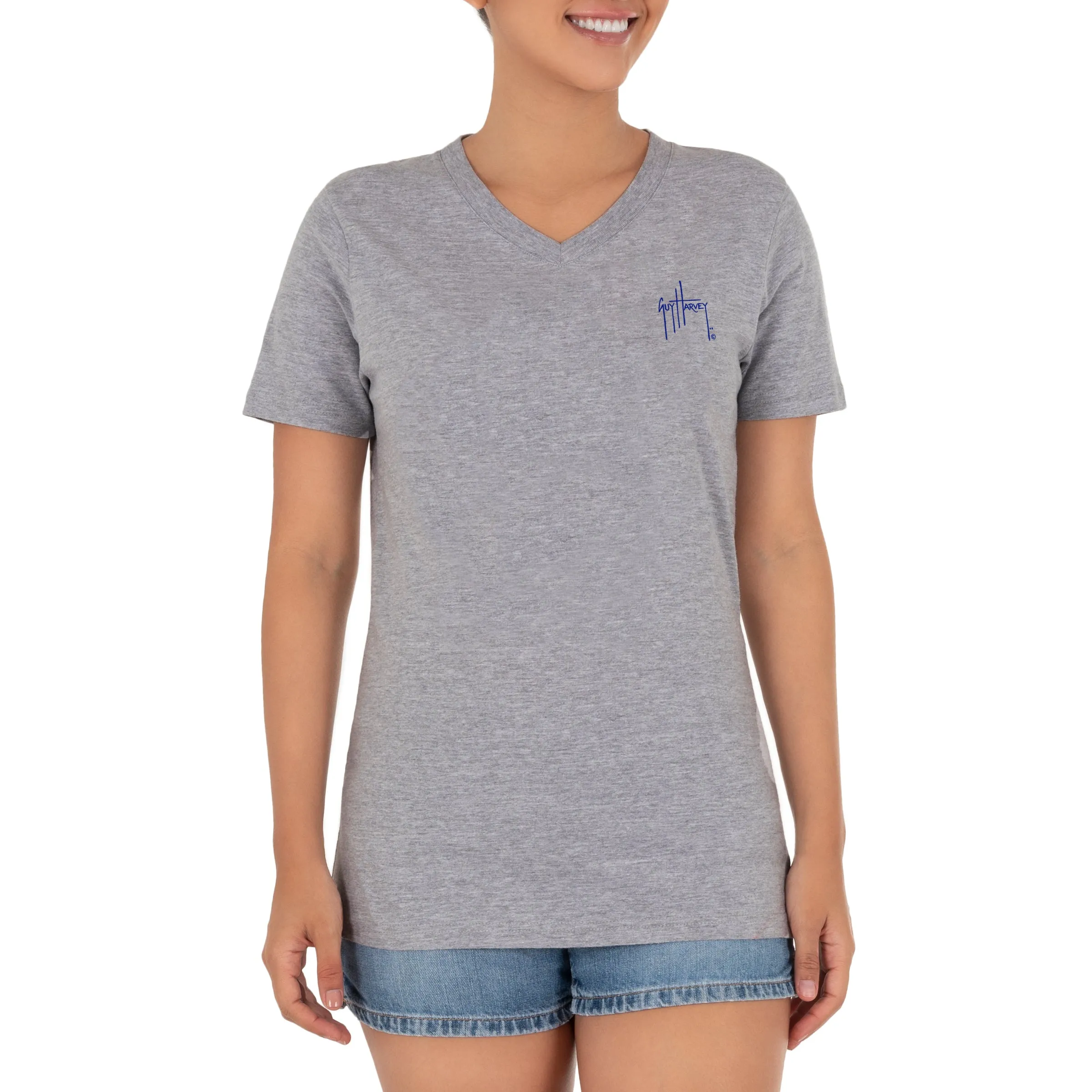 Ladies Manatee Coral Short Sleeve V-Neck T-Shirt