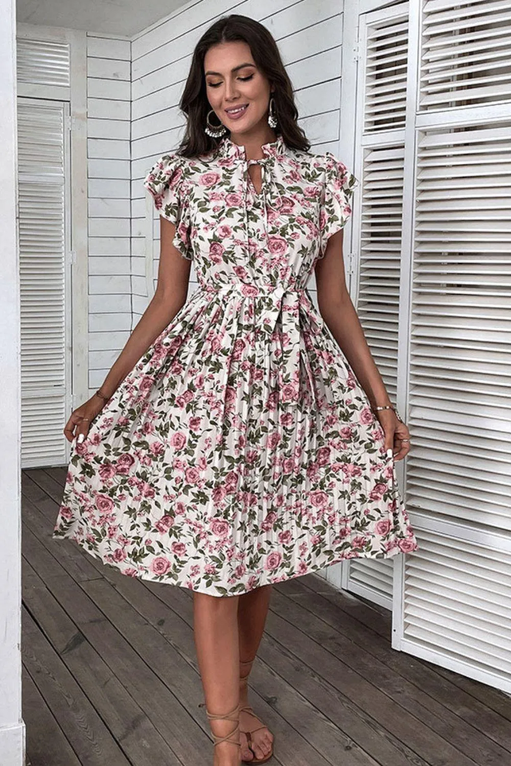 Light as a Feather Floral Pleated Midi Dress