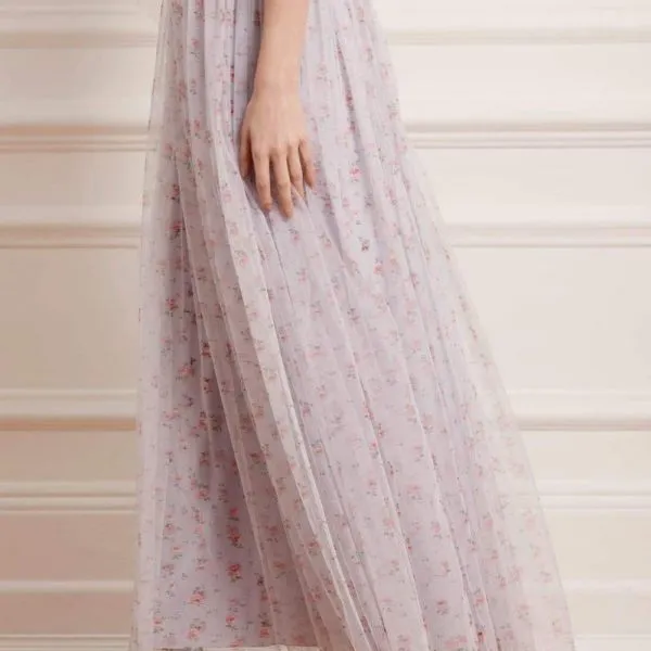 Lilac Bijou Rose Sequins Bodice Printed Maxi Dress