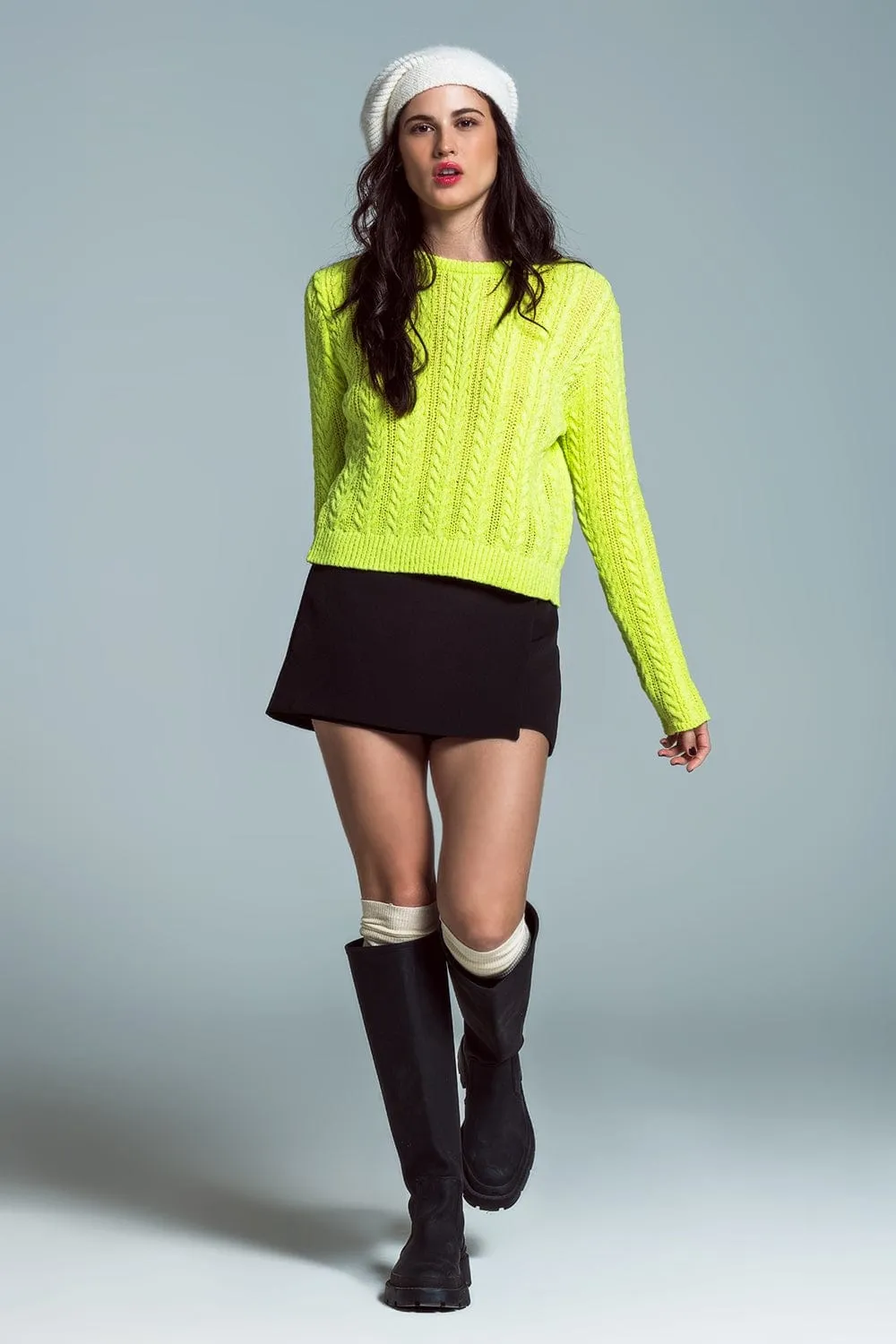 Lime Green Cable Knit Jumper With Open Back And Bows