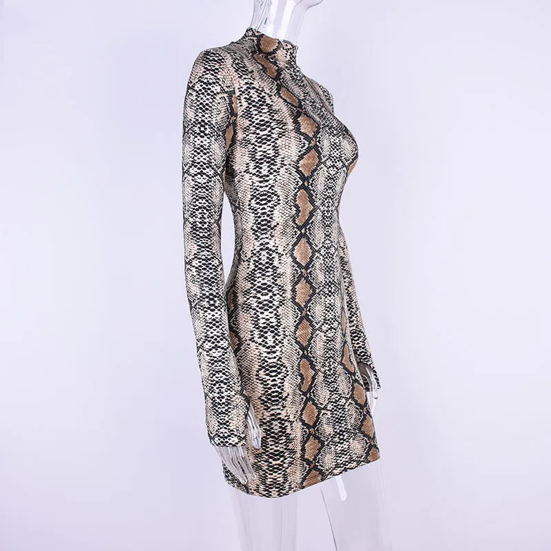 Long Sleeve serpentine High Neck Short Party Dress