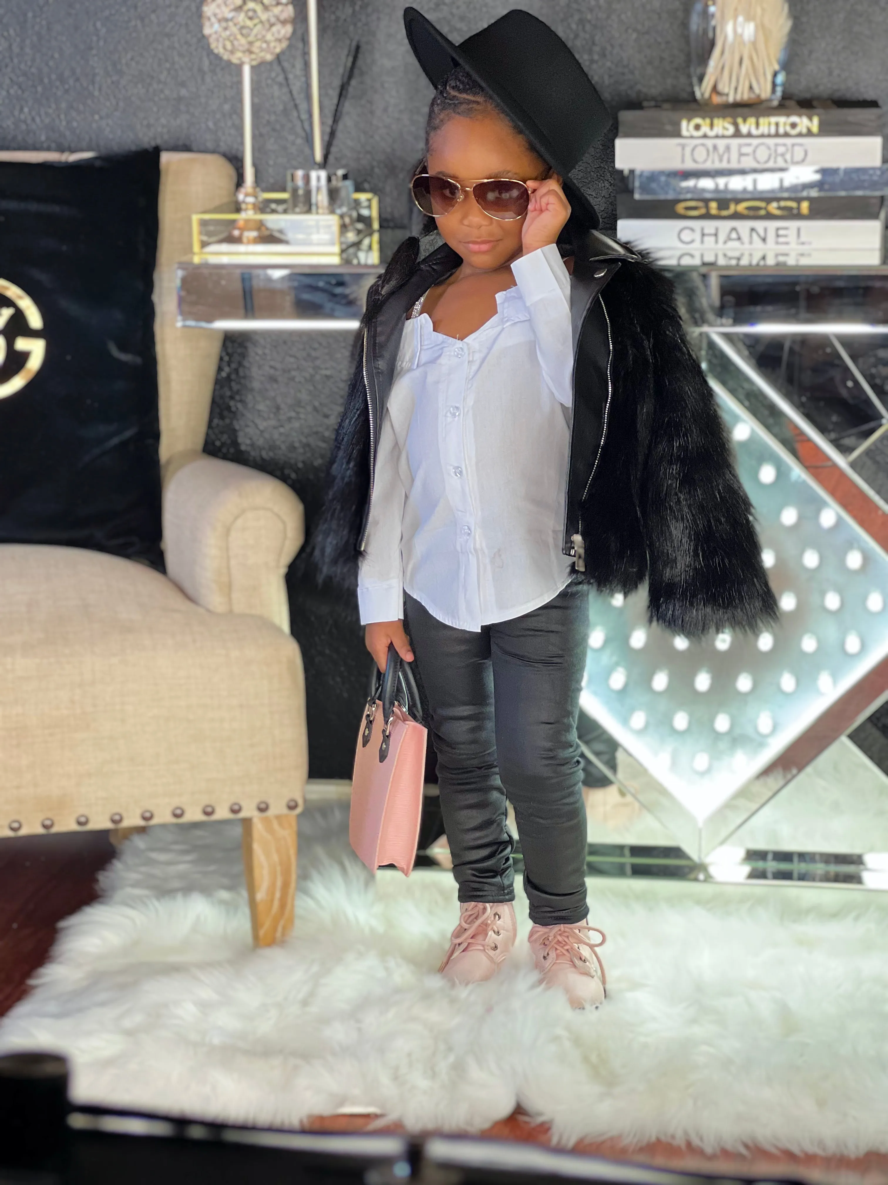 Meghan toddler/girl faux leather/faux fur jacket