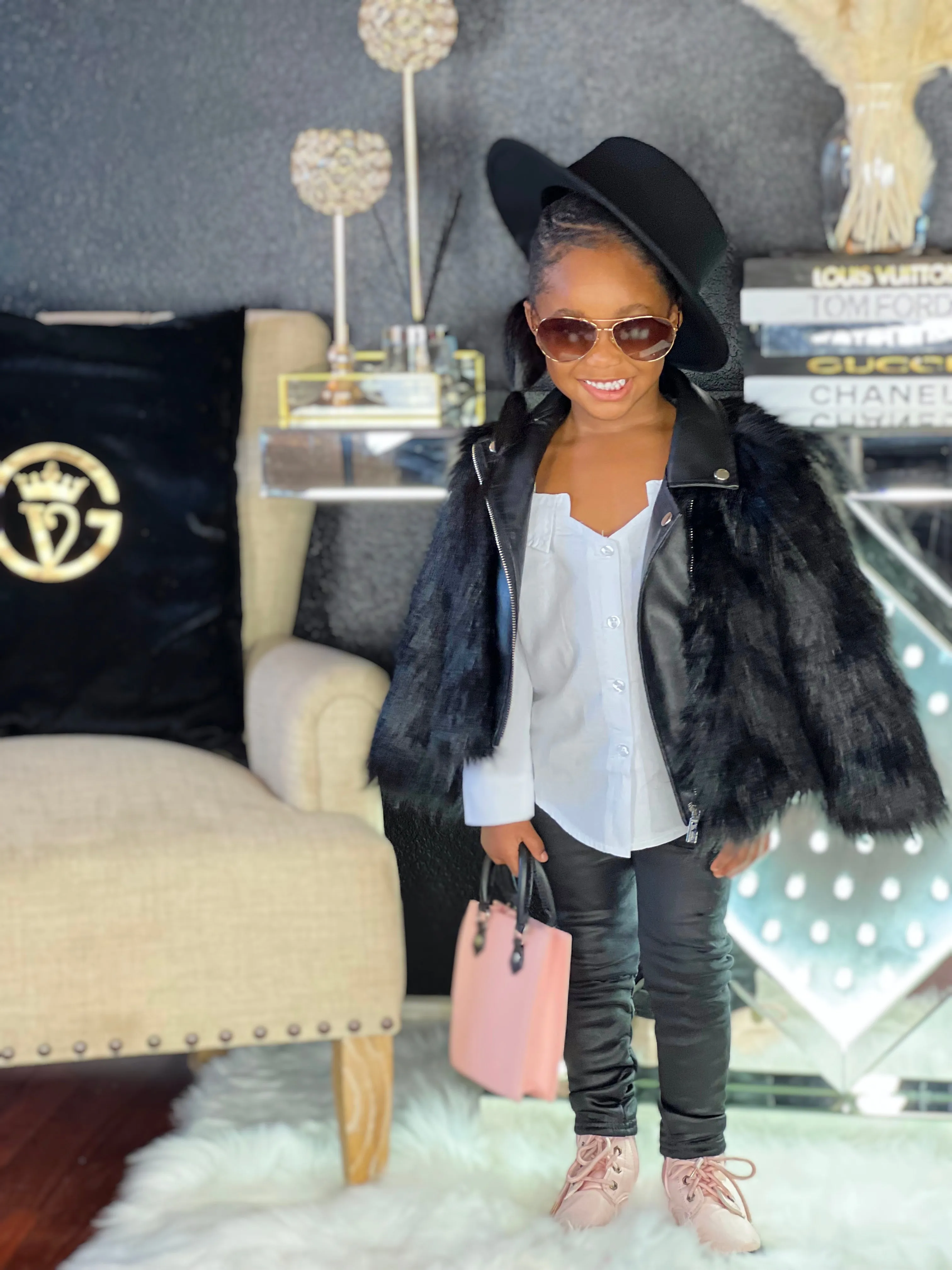 Meghan toddler/girl faux leather/faux fur jacket