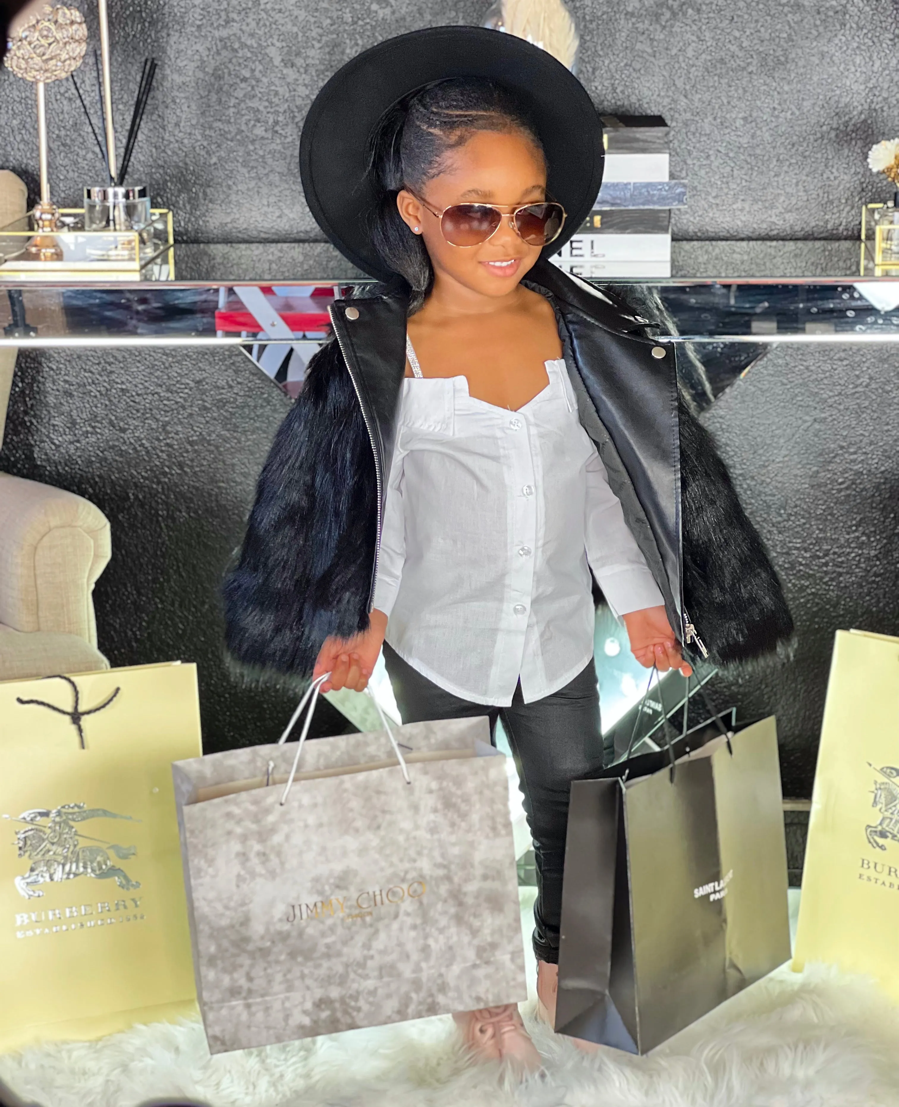 Meghan toddler/girl faux leather/faux fur jacket
