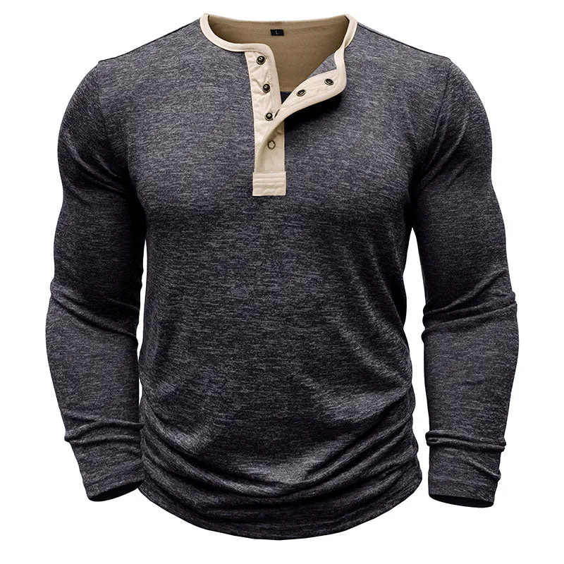 Men Classic Versatile Cotton Henley Neck Long Sleeve Top