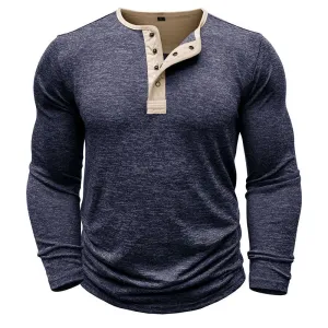 Men Classic Versatile Cotton Henley Neck Long Sleeve Top