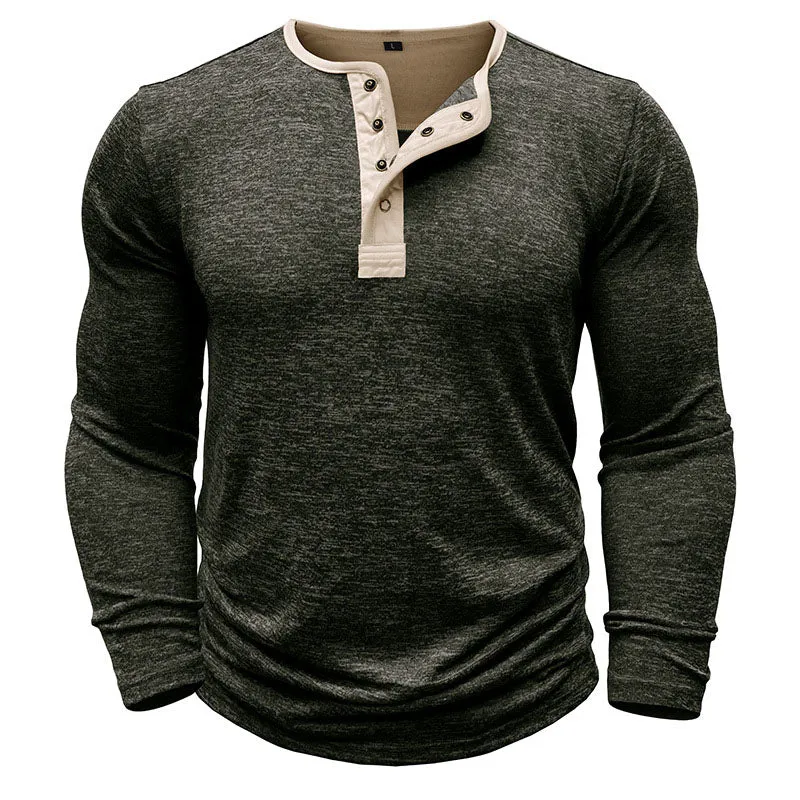 Men Classic Versatile Cotton Henley Neck Long Sleeve Top