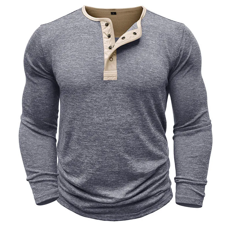 Men Classic Versatile Cotton Henley Neck Long Sleeve Top