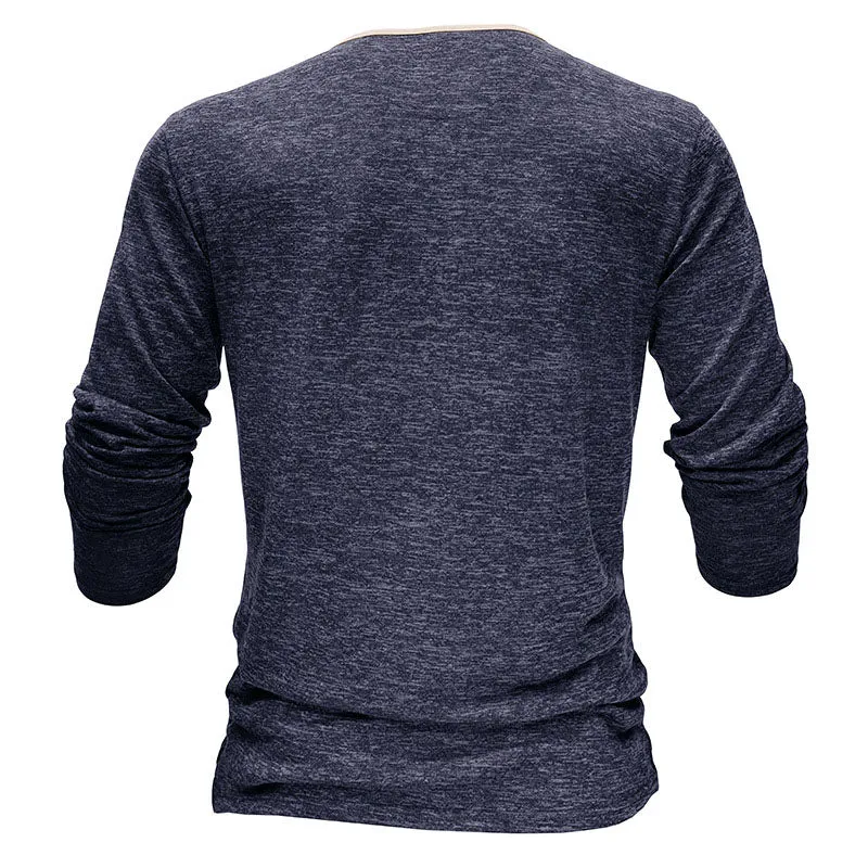 Men Classic Versatile Cotton Henley Neck Long Sleeve Top