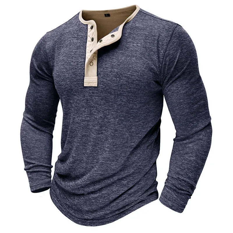 Men Classic Versatile Cotton Henley Neck Long Sleeve Top