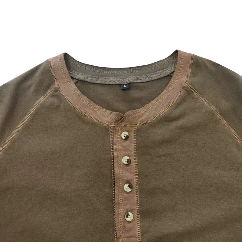 Men Classic Versatile  Henley Collar Long Sleeve Top