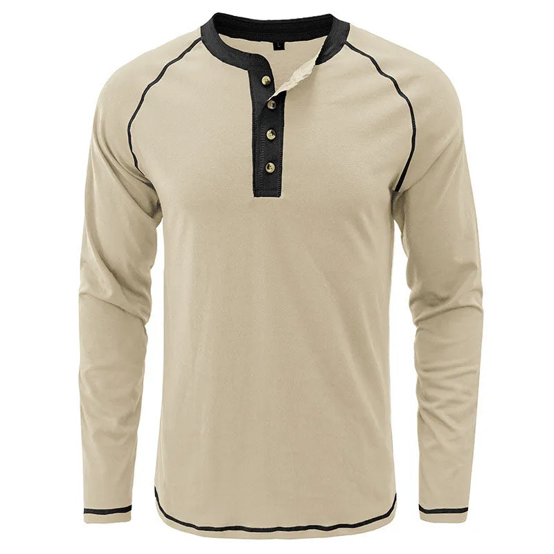 Men Classic Versatile  Henley Collar Long Sleeve Top