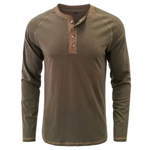 Men Classic Versatile  Henley Collar Long Sleeve Top