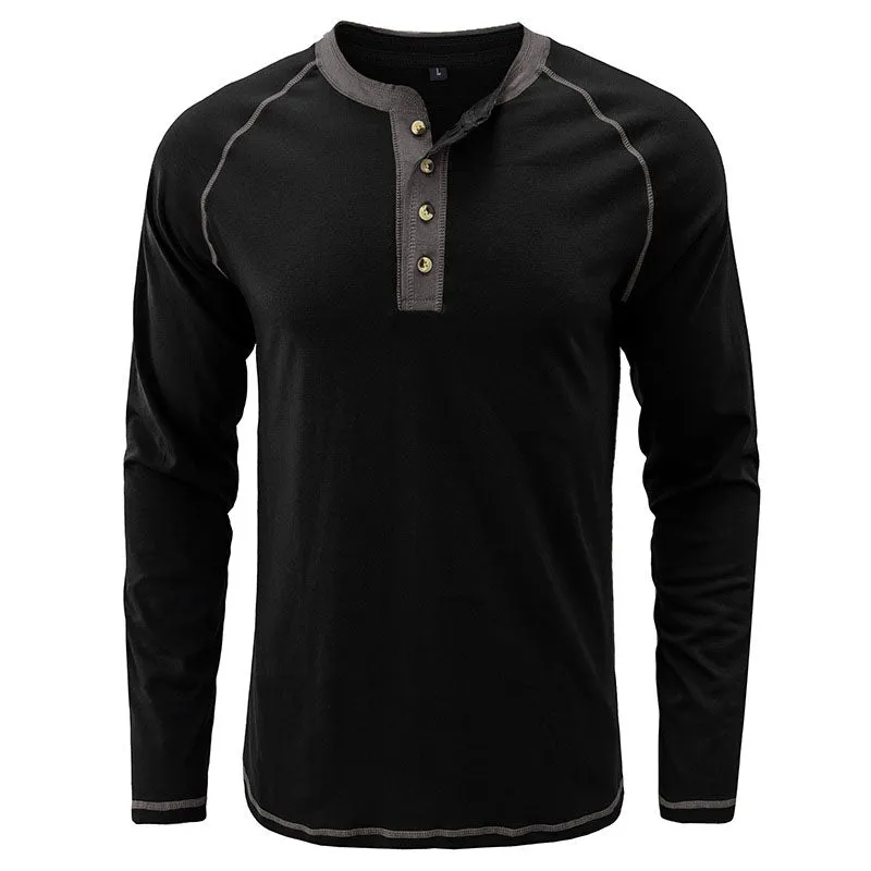 Men Classic Versatile  Henley Collar Long Sleeve Top