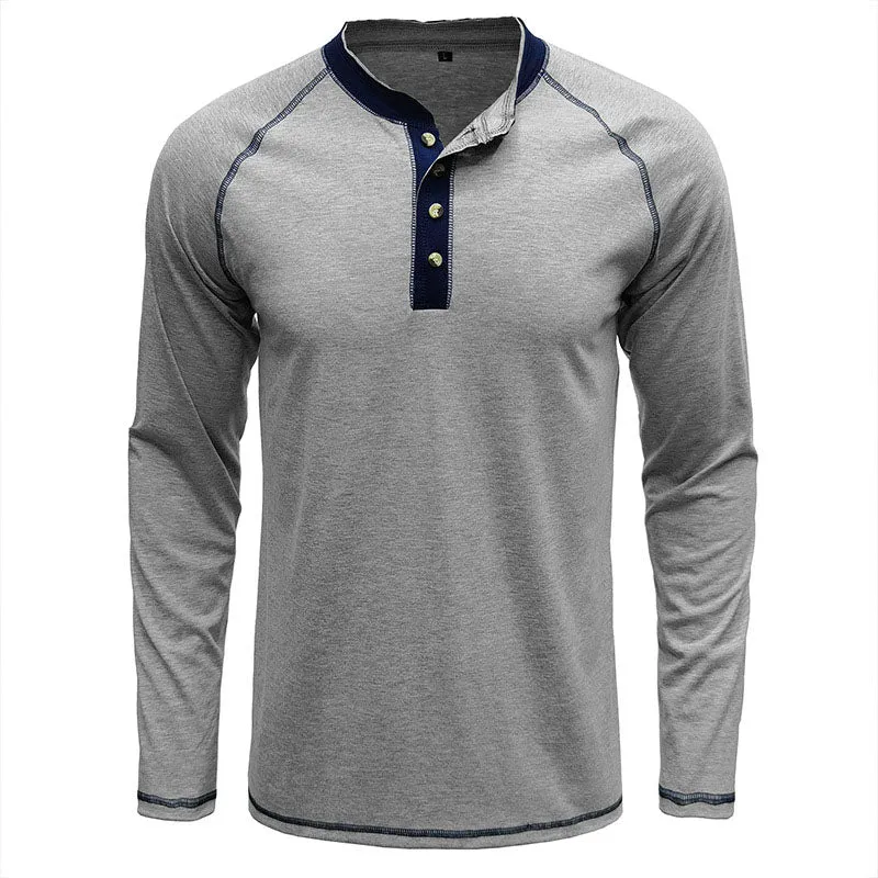 Men Classic Versatile  Henley Collar Long Sleeve Top
