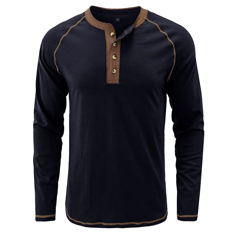 Men Classic Versatile  Henley Collar Long Sleeve Top